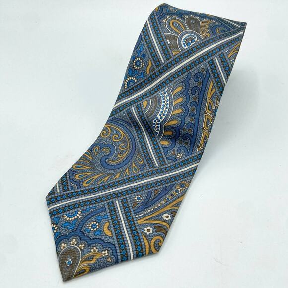 Sakowitz Silk Tie‎ Jewel Tone Paisley Stripe Geometric Pattern Necktie - Picture 1 of 8